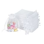 YQL 100PCS White Mini Organza Bags Small, 5X8cm Small Net Bags Drawstring Little Mesh Bags for Gifts Wedding Jewelry Christmas, Mini Drawstring Bags, Jewellery Bags