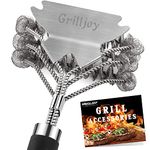 grilljoy 18in Grill Cleaning Brush Bristle Free - Safe BBQ Cleaning Grill Brush with Extra Wide Scraper for Gas/Charcoal Porcelain/Ceramic/Iron/Steel Grill Grates- Ideal BBQ Grill Accessories