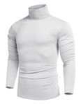 COOFANDY Men's Casual Slim Fit Turtleneck T Shirts Lightweight Basic Cotton Pullovers, White, S