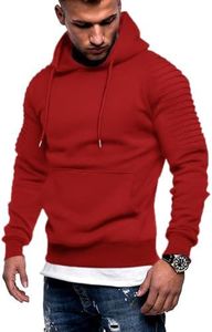 COOFANDY Mens Long Sleeve Hoodie Silm Fit Hipster Sweatshirt Pullover Hip Hop Athletic Pullover Wine Red S