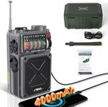 Emgykit R11 Portable Shortwave Radio - 4000mAh/14800mWh NOAA/SW/AM/FM, Solar/Hand Crank/USB Charging, Bluetooth Receiver/USB/TF Playback,with Compass,Flashlight,SOS for Camping & Emergencies - Grey