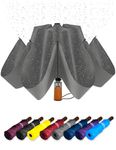 Reverse Compact Travel Umbrella for Backpack and Car with Teflon Coating Grey Inverted Umbrella Automatic Open and Close Lightweight Windproof Folding Portable Gray Umbrellas for Women Men