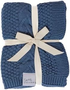 Sweet Acorn Knit Baby Blanket in Cable Pattern, Organic Cotton Blankets for Crib or Stroller, Receiving Blankets - Bay Blue