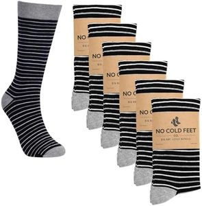 No Cold Feet Fun Colorful Novelty Socks for Men for Dress Casual Formal Groomsmen Wedding, Black and White Stripes, 6-Pack
