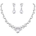 EVER FAITH Wedding Jewelry Sets for Brides Bridesmaid Rhinestone Crystal Bridal Floral Teardrop Necklace Dangle Earrings Set for Women Clear Silver-Tone