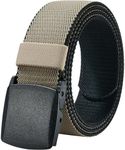 Men's Elastic Stretch Belt, 2 Colors in 1 Double-sided Nylon Web Canvas Belt with No-Metal Plastic Buckle for Work and Travel, Trim to Fit 27-46" Waist (Black & Beige)