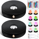 Kittmip 3 Set Black Rechargeable LED Base Crystal Display Wood LED Light Base Stand 16 Light Modes with Remote Controls and USB Charging Cables Lighted Display Stand for Crystal Glass Art