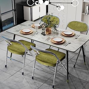 PIPIPOXER Juego de 4 sillas de comedor plegables de tela acogedora y marco de acero, silla plegable estable con para invitados o eventos al aire libre, color verde, 40 x 40 x 80 cm