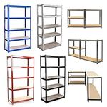 Shelving Units and Storage Metal Storage Shelves 5-Tier Utility Rack Freestanding Racking for Garage Shed Pantry Basement Shed Storage, Adjustable Shelf Height, H 150 x W 70 x D 30 Cm, Galvanised