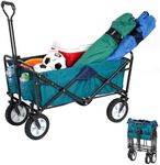 MacSports Collapsible Wagon with Wheels Beach Wagon Carts Foldable Heavy Duty, Foldable Beach Cart, Utility Cart on Wheels, Foldable Wagon (Teal/Navy)