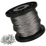 MIVIDE 50M 2mm Wire Rope, 304 Stainless Steel Wire Cable with Aluminum Crimping Loop, Metal Cable Hanging Wire for Picture Hanging,Clothes Line,Fishing