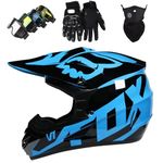 Kids Motocross Helmet, Youth Adult Electric Dirt Bike Full Face Motorbike Helmet Set for Boys Girls Quad Bikes BMX Bicycle MTB ATV Offroad DH Helmet with FOX Design,B-S =（52〜53CM）