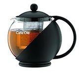 Café Ole CMP-07TP Everyday Round Tea Pot Infuser Basket Glass Teapot Loose Leaf 700 ml/24 oz, Black