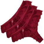 Multipack Women Thongs Lace Briefs Ultra Thin Knickers Panties Sexy Underwear Low Rise Soft Bikini (as8, numeric, numeric_12, numeric_14, regular, regular, Burgundy x 3 Pack)