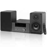 Micro Stereo System for Home, 100W Hi-Fi Bookshelf Speskers System (CD Player, FM Radio, Wireless Bluetooth, USB Playback, AUX, Headphone Jack, 2-Way Clear & BASS Sound)