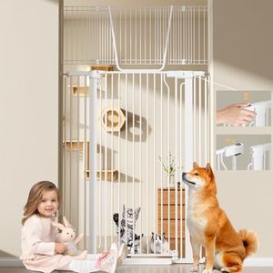 Hapineko 69" Extra Tall Pet & Baby Gate with No-Lift-Up Dual-Lock System, 30-41" Wide, Auto-Close, Pressure-Mounted, Easy Walk-Through for Stairs, Doorways, Kitchen & Home (White, 69" H, 30-41' W)