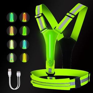 LED Reflective Night Running Vest, USB Rechargeable Reflective Gear for Runners Night Walking, High Visibility Light Up Adjustable Vest for Men Women