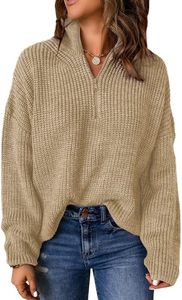 Dokotoo Apricot Sweaters for Women Long Sleeve Casual Waffle Knit Tops for Women Fashion 2023 1/4 Zip Pullover Chunky Sweaters Warm Cozy Fall Winter Outfits Clothes Medium