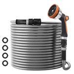 NEYCIL Stainless Steel Garden Hose 50ft, Heavy Duty Garden Hose with Spray Gun, 10-Function Nozzle, Puncture Resistant, No Kink and Tangle, Flexible Metal Water Hose for Yard, Washing, Outdoor