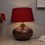 Homesake® Antique Table Lamp Hammered Oil-Rubbed Bronze Metal Linen Drum Shade for Living Room Family Bedroom, (Gourd, Red)