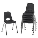 FDP 16" School Stack Chair, Stacking Student Seat with Chromed Steel Legs and Ball Glides; for in-Home Learning or Classroom - Black (6-Pack), 10367-BK