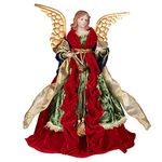 KI Store Large Angel Christmas Tree Topper 45cm Unlit Red Gold Angel Figurines Treetop for Christmas Decoration