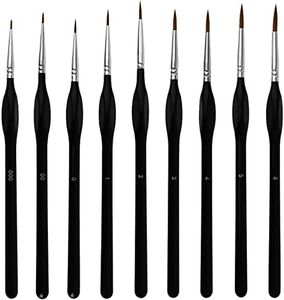 9 Pieces Fine Detail Paint Brush Miniature Painting Brushes Kit Mini Paints Brush Set for Acrylic, Watercolor, Oil, Face, Nail, Scale Model Painting, Line Drawing - Black