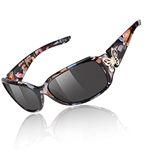 TJUTR Women's Polarized Sunglasses with Trendy Jackie O Style - Wrap Around Design and Butterfly Hinges for UV400 Protection