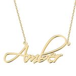 UMAGICBOX Personalized Amber Name Necklace 18K Gold Plated Stainless Steel Custom Engraved Dainty Initial Nameplate Pendant Jewelry Customized Birthday Christmas Mother Valentines Day Gifts for Women Girls Teen Kids