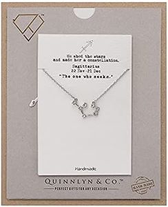 Quinnlyn & Co. Zodiac Pattern Swarovzki Pendant Necklace, Birthday Gifts for Women, Teens and Girls with Inspirational Greeting Card (Sagittarius)