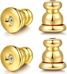 Moconar Locking Earring Backs for Studs, Hypoallergenic 18k Gold Bullet Earring Backs Replacements for Studs/Droopy Ears, Secure Locking Backing for Sensitive Ears (Gold 2pairs)