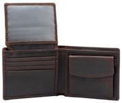 RFID Blocking Genuine Leather Bifold Wallet for Men with Zipper and Coin Pocket (Dark Brown Crazy Horse Leather)