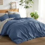 Bedsure Linen Duvet Cover King - Linen Cotton Blend Duvet Cover Set, Slate Blue Linen Duvet, 3 Pieces, 1 Duvet Cover 104 x 90 Inches and 2 Pillowcases, Comforter Sold Separately