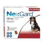 Nexgard Chewable Tablet | Kill Ticks | Fleas | Lice | 136mg | 25-50 kg Body Weight (Pack of 3 Tablets)