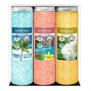Nortembio Sels d’Epsom Pack 3 x 430 g. Fragances de Jasmin, Cannelle et Noix de Coco. Hydratés avec de la Vitamine C et E. Sels de Bain, Aromathérapie, Thérapies par Flottaison. E-Book Inclus.