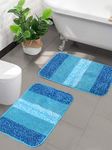 Saral Home Microfiber Striped Anti-Skid Set of 2 Bathmats (Turquoise,35X50 cm)