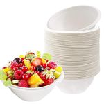 Disposable Small Paper Bowls White 7.7oz/220ml Bagasse Compostable Bowls Eco-Friendly Biodegradable Bowls,50Pcs Party Bowls Sugarcane Bowl Dessert Soup Bowl Serving Bowls for Hot/Cold Food,BBQ Picnic