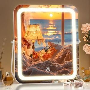 Hasipu Vanity Mirror with Lights, 10" x 12" LED Makeup Mirror, 3 Modes Light, Smart Touch Control Dimmable, 360°Rotation, Rectangle White Frame