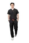 VastraMedwear Men's Scrub Suit for Doctors l Comfortable Breathable and Perfect Fit| 6 Pockets Medical Scrub Suit| Ideal for Doctors Nurses Dentists & Healthcare Professionals | Black| XL