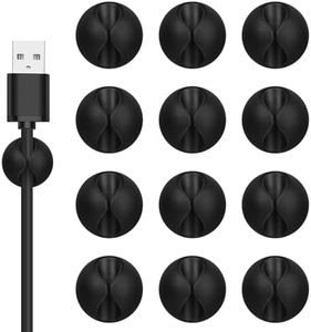 Flezoo Cord Holder Cable Clips - 12PCS Black Cable Cord Organizer, Adhesive Charger Wire Cord Clips, Cable Management Keeper, Wire Cable Holder for Nightstand, Desk, Office or Mouse Cord