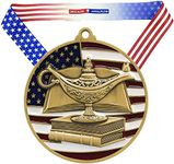 Decade Awards Academic Patriotic Medal, Gold - 2.75 Inch Wide | Scholastic First Place Medallion with Stars and Stripes American Flag V Neck Ribbon