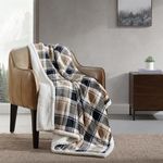 Eddie Bauer- Throw Blanket, Reversible Sherpa Fleece Bedding, Home Decor for All Seasons (Rugged Plaid Beige, Throw)