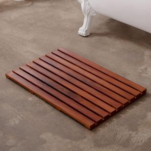Facilehome Teak Wood Bath Mat, Non Slip Wooden Shower Mat for Bathroom Floor, 21" L x 14" W x 1.2" H