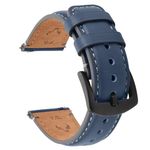 Fullmosa Watch Bands,18mm 20mm 22mm Quick Release Leather Watch Band Strap - Burnished Leather Watch Band Vintage Wristband for Men and Women (Dark Blue+Smoky grey Hardware, 22mm)