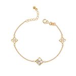 LeCalla 925 Sterling Silver BIS Hallmarked 14K Gold Plated Mother of Pearl and Cubic Zirconia Flower Bracelet for Women and Girls 8 Inches