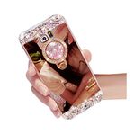 Galaxy Note 4 Case Bling,Shinetop Luxury Diamond Glitter Crystal Rhinestone Soft TPU Rubber Bumper Mirror Makeup Case Cover with 360°Ring Stand Holder for Samsung Galaxy Note 4 N9100-Rose Gold