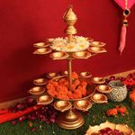 S.K Decorative Urli Bowl with Diya Stand for Floating Flowers & Candles Home Decor Living Room Bedroom Table Top Office Pooja Kitchen Decoration Item.