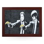 Portable Lap Desk Tray (Banksy Pulp Fiction) Handmade Wooden Frame, Beanbag Cushioned Bottom | Computers, Laptops, Meals, Food | L0473 Brown