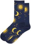 Hot Sox Women's Fun Pop Culture & Celebration Crew Socks-1 Pair Pack-Cool & Funny Novelty Gifts, Shiny Yarn Sun and Moon (Navy), 4-10