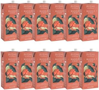 Rishi Tea Masala Chai Latte - Organic Black Tea Concentrate, Easy-to-Serve Hot or Iced Chai Mix - 32 fl oz Carton, 8 Servings (Pack of 12)